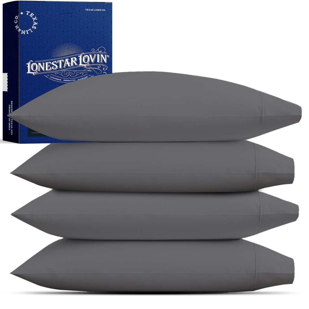 TEXAS LINEN CO. Luxury Egyptian Cotton King White Pillow Cases Set of 2-1000 Series Lonestar Lovin' Collection Pillowcases for Sleeping, Cooling Pillow Cover, Extra Long Staple Hotel Pillowcases
