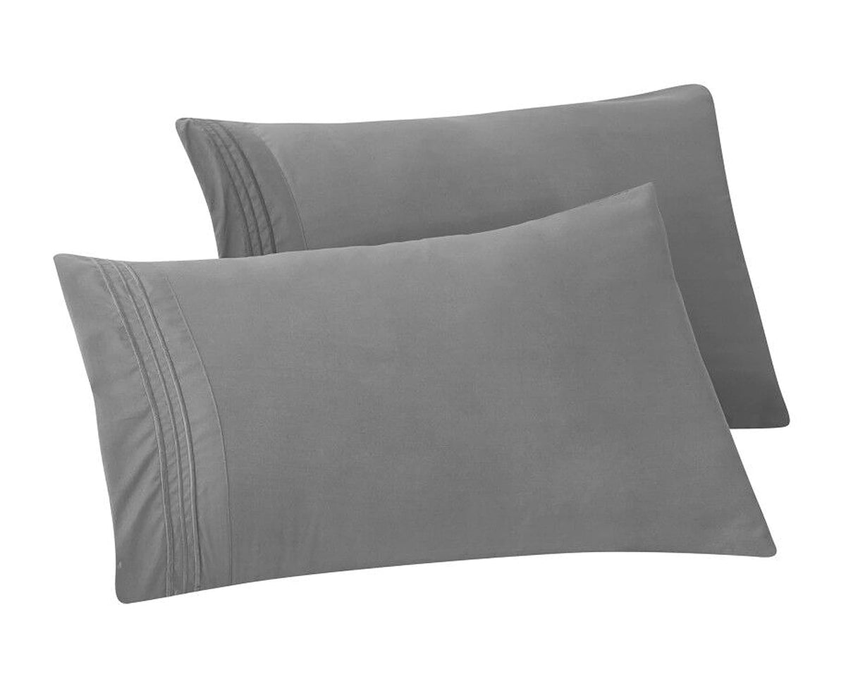 Elegant Comfort 4-PACK Solid Pillowcases 1500 Premium Hotel Quality Microfiber - Smooth Weave, Wrinkle and Stain Resistant, Easy Slip-On, 4-Piece Set, Standard/Queen Pillowcase, Gray