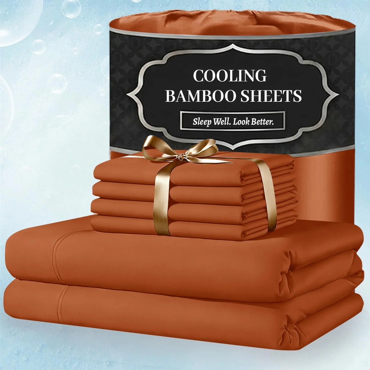 Jollyvogue Extra Deep Pocket Bamboo Sheets - 6 Pcs Breathable &Cooling for Hot Sleepers , Hotel Luxury Fitted Soft Wrinkle-Free For Extra Deep Mattresses, Room Decor, Twin/Full/Queen/King Size Pillowcase Sets