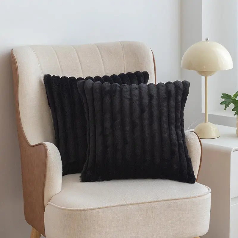 Solid-Color Faux Fur Throw Pillow Covers, 2 Count, Cozy Soft Decorative Cushion Covers without Filler for Home Living Room Sofa