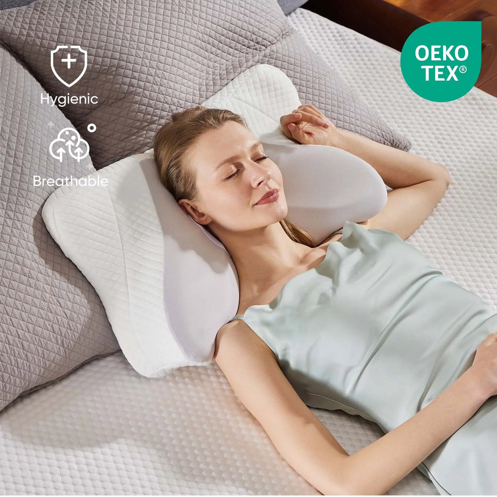 Sweetcrispy Contoured Memory Foam Neck Rest Cushion - Butterfly Shape, Hollow Center, Orthopedic Ergonomic Sleeping Aid for Side & Back Sleepers, Cooling Breathable Pillowcase, Posture Support, Shoulder Pain Relief