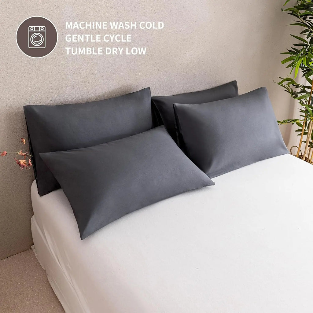 Dark Grey Pillow Cases Set of 4  Size, Envelope Design | Super Soft, Smooth, Breathable Dark Gray Pillow Cases -Microfiber, Machine Washable Lightweight (20X30 Inches (4 ))