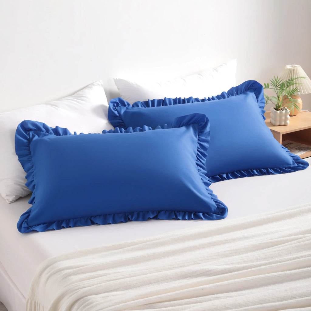Bedsum 1800 Series Microfiber Solid Ruffled Shams (Set of 2), 2" Ruffle Trim Pillowcases, Ultra-Soft Brushed, Wrinkle Resistant, Breathable Durable Bedding, Classic Home Décor, Zipfree Insert Swap, Inserts Stay Put (Standard/Queen/King)