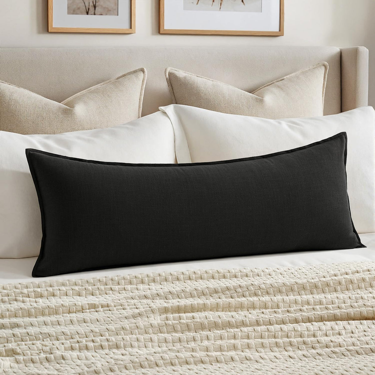MIULEE Decorative Linen Lumbar Pillow Cover 14x36 Inch Dark Olive Green