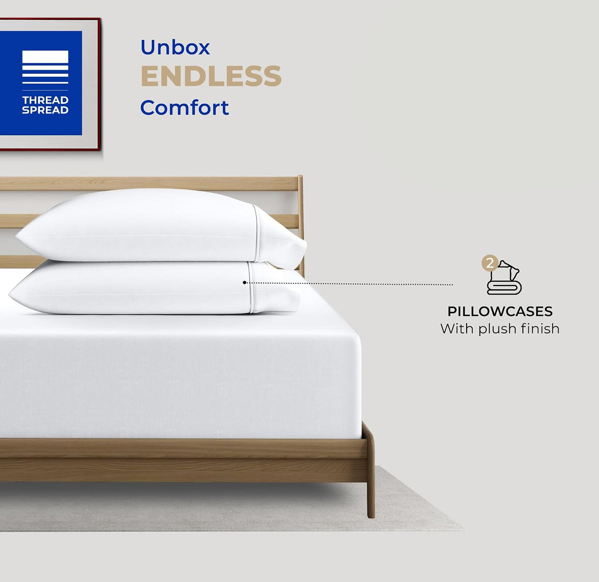 THREAD SPREAD 100% Cotton Pillow Cases Queen Size Set of 2 - Luxury 400 Thread Count Queen Pillow Cases (White), Soft Cooling Breathable Hotel Cotton Pillowcases, Fits Standard Pillows
