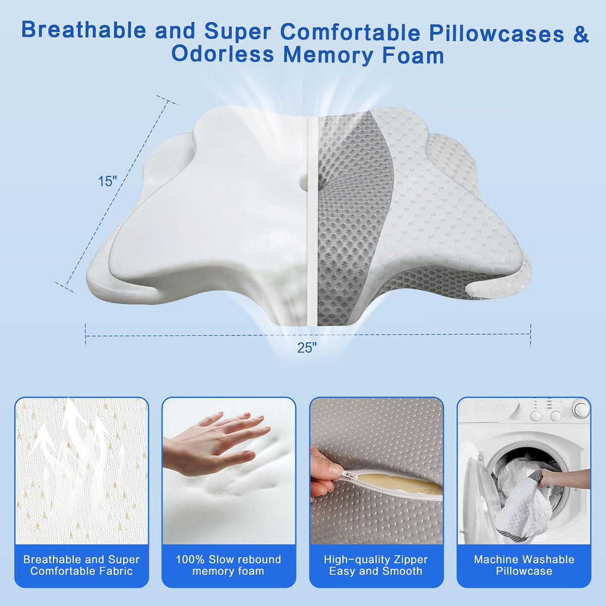 Pain Relief Cervical Pillow for Neck Support, Adjustable Ergonomic Pillow