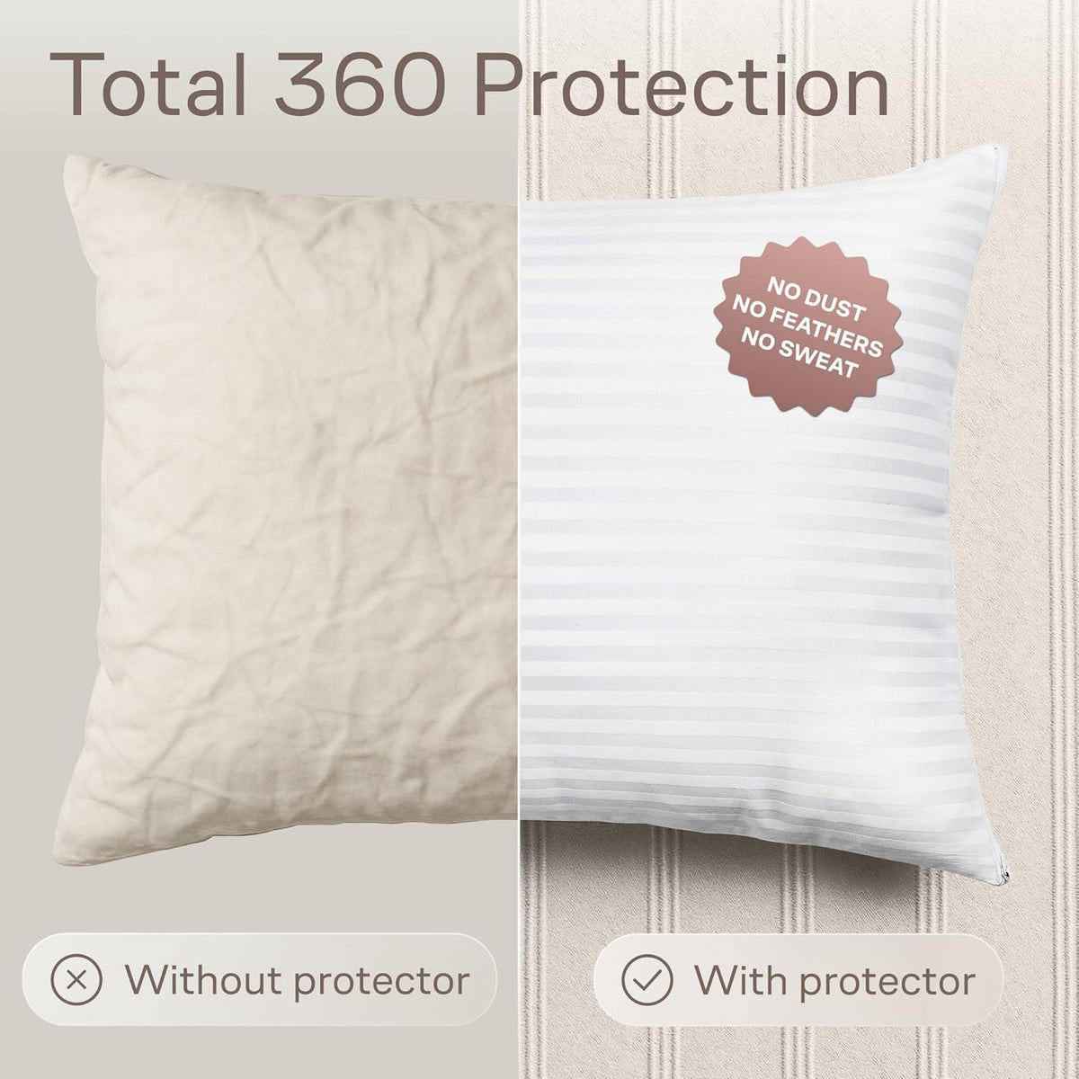 Set of 4 Pillow Protectors with Zipper Queen Size - 100% Resistant to Stains, Dust & Dirt - Washable Covers for Increased Pillow Lifespan