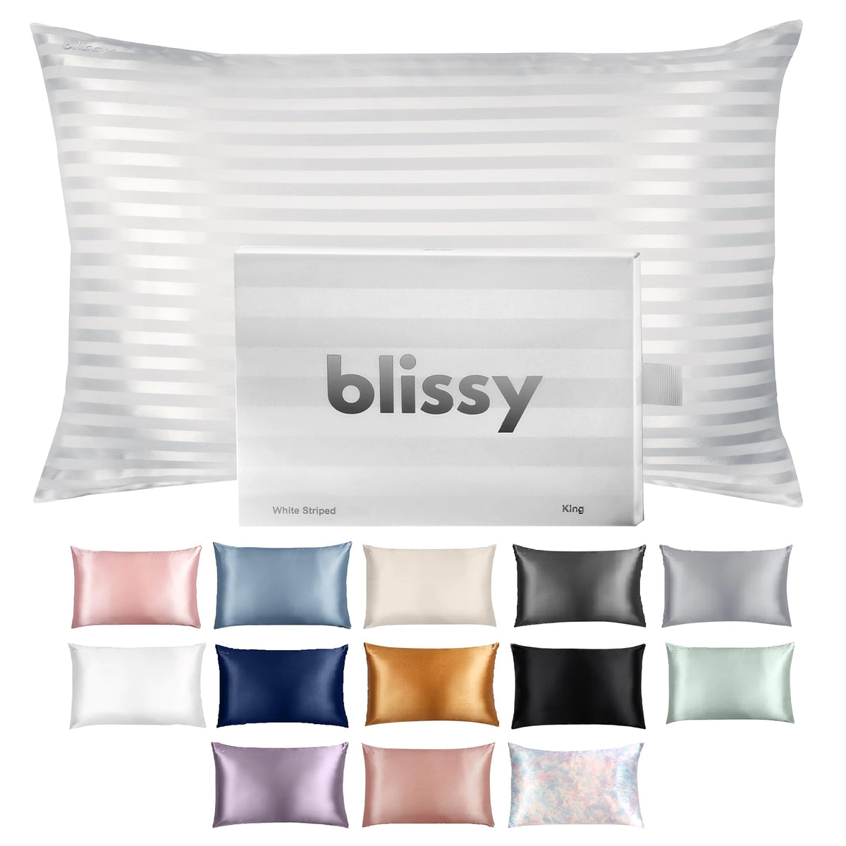 Blissy Silk Pillowcase - 100% Pure Mulberry Silk - 22 Momme 6A High-Grade Fibers - Silk Pillow Cover for Hair & Skin - Regular, Queen & King (Blissy White, Standard)