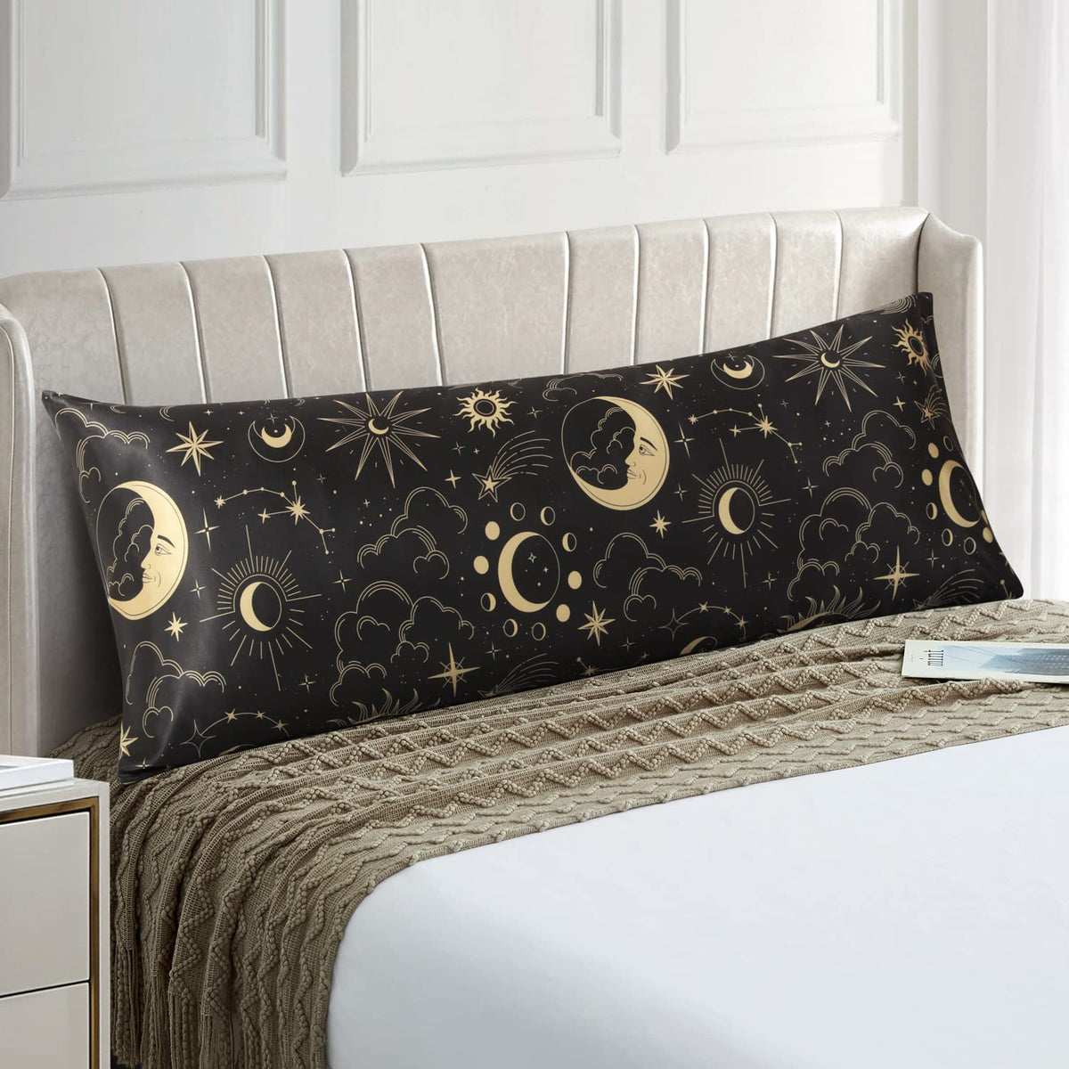 EXQ Home Satin Pillowcase for Hair and Skin Queen - Printed Black Sun