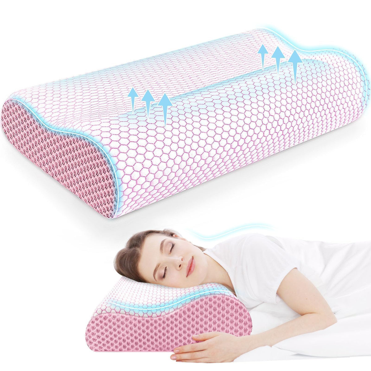 Neck Pillow for Sleeping, Ergonomic Cervical Bed Pillow, Blue Standard Size
