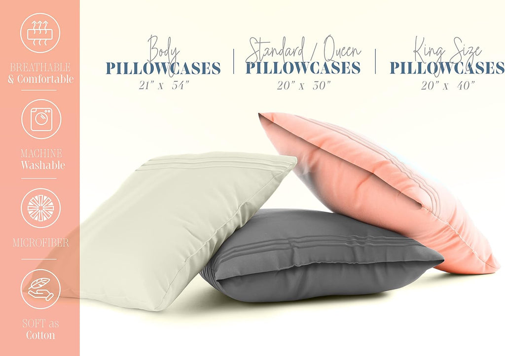 Elegant Comfort 4-PACK Solid Pillowcases 1500 Premium Hotel Quality Microfiber - Smooth Weave, Wrinkle and Stain Resistant, Easy Slip-On, 4-Piece Set, Standard/Queen Pillowcase, Gray