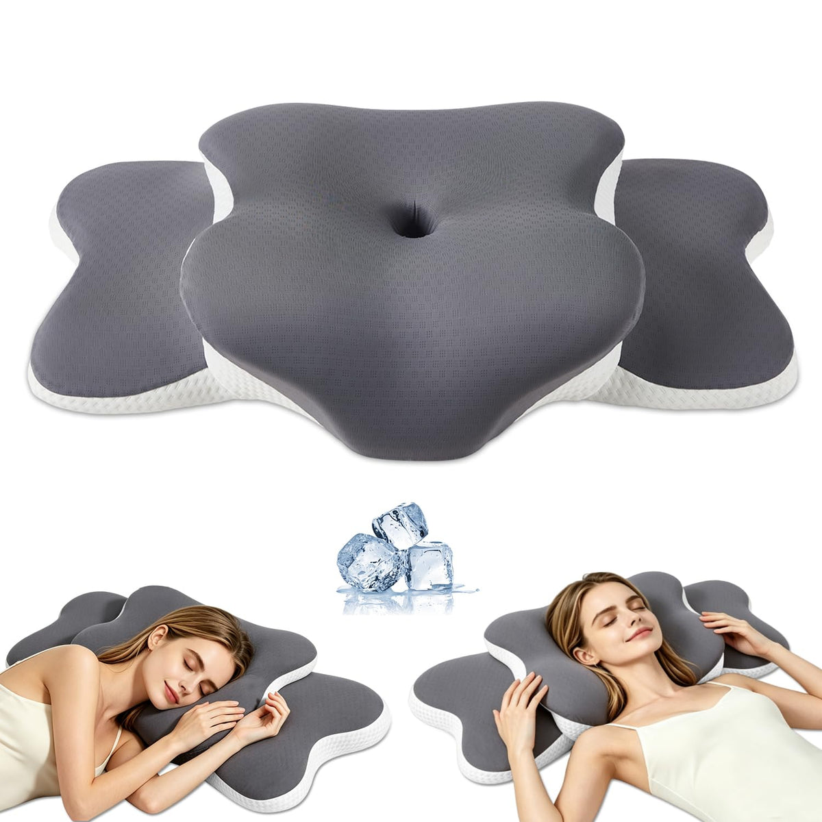 Ergo Pillow for Sleep Apnea, Neck Pain, and Snoring Relief | Cervical Neck Pillow for Neck Pain Relief & Side Sleeper | Orthopedic Memory Foam with Ergonomic Neck Support, Gray, Standard