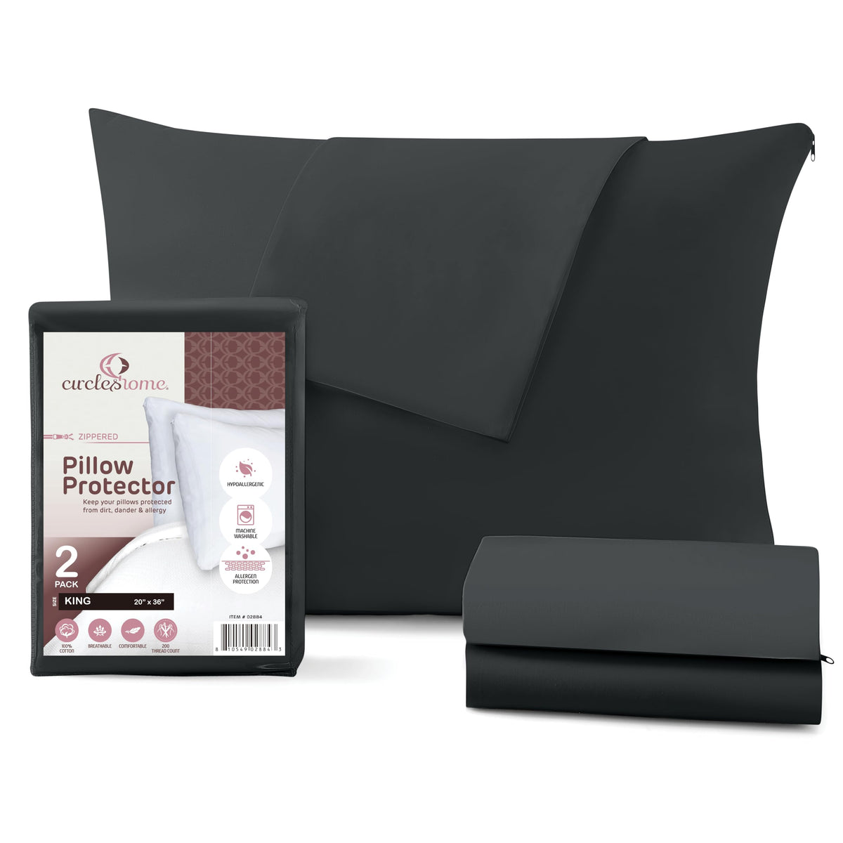 CirclesHome Pillow Protectors 4 Pack Standard Zippered - 100% Cotton Breathable Pillowcases - Protects Pillows from Dirt, Dust and Debri (Standard - Set of 4 - 20x26)