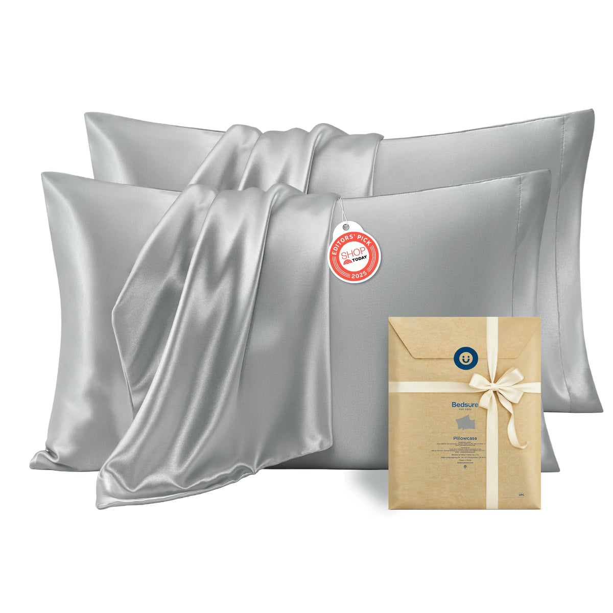 Bedsure Satin Pillowcase Standard Set of 2, Silky Pillow Cases, Beige
