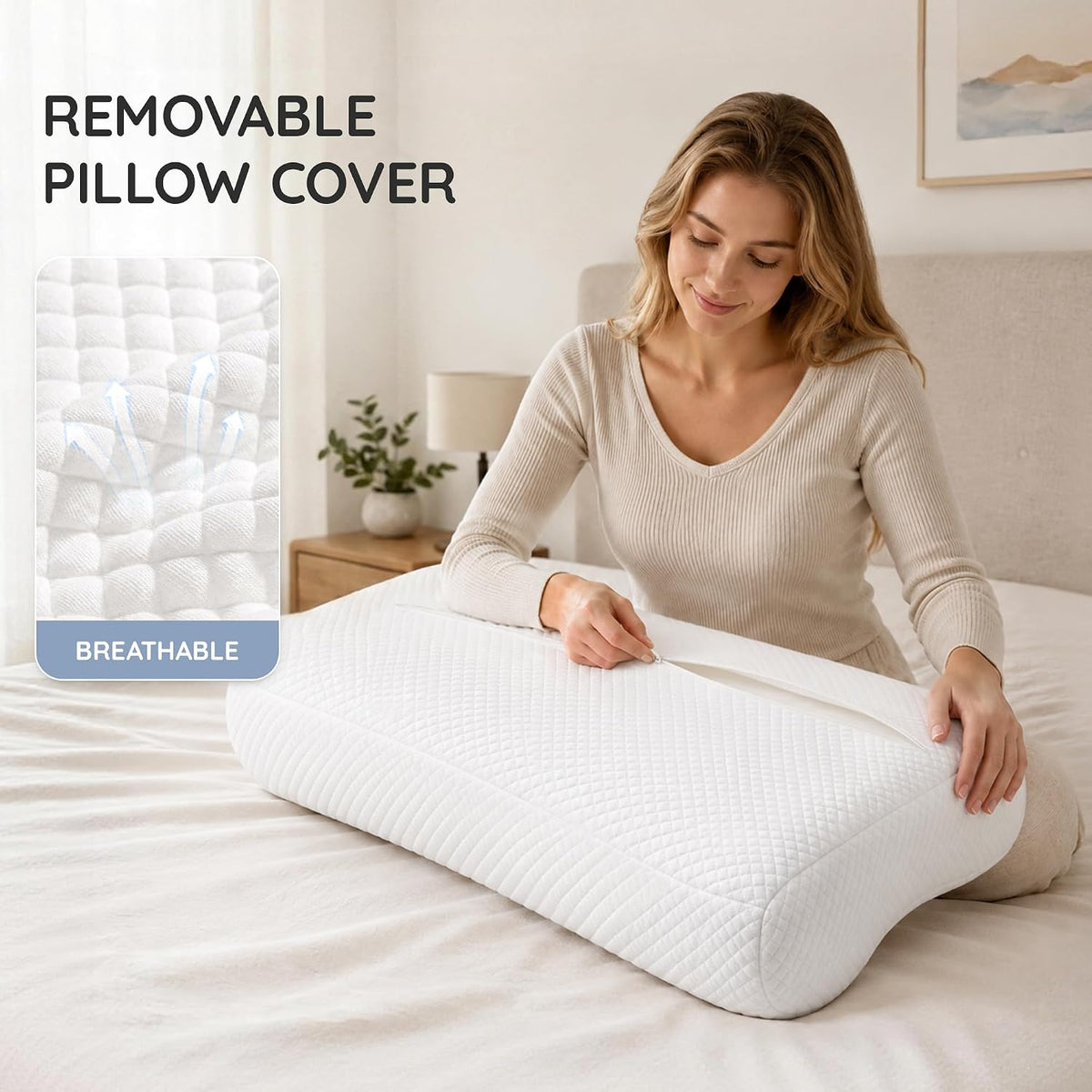AM AEROMAX 32" King Contour Memory Foam Pillow for Neck Pain Relief, White