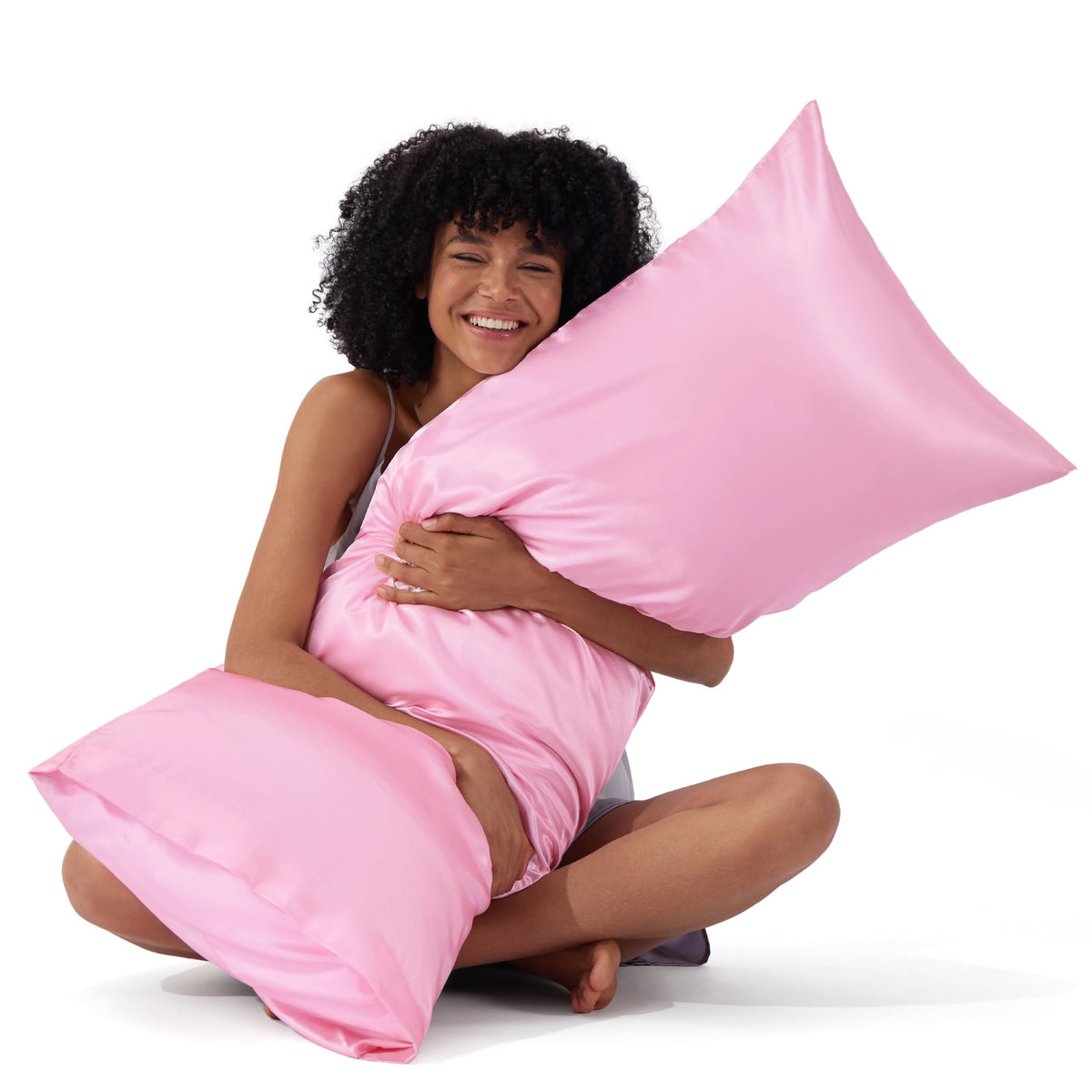 Bedsure Satin Pillowcase Standard Set of 2, Silky Pillow Cases, Beige