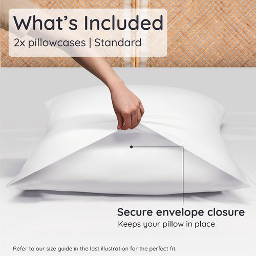 Bambaw 100% Viscose Derived from Bamboo Pillowcase Standard Size – Set of 2 Cooling Pillow Cases for Hot Sleepers, Breathable & Good for the Skin, Cooling Pillow Cover with Envelope Closure (White)
