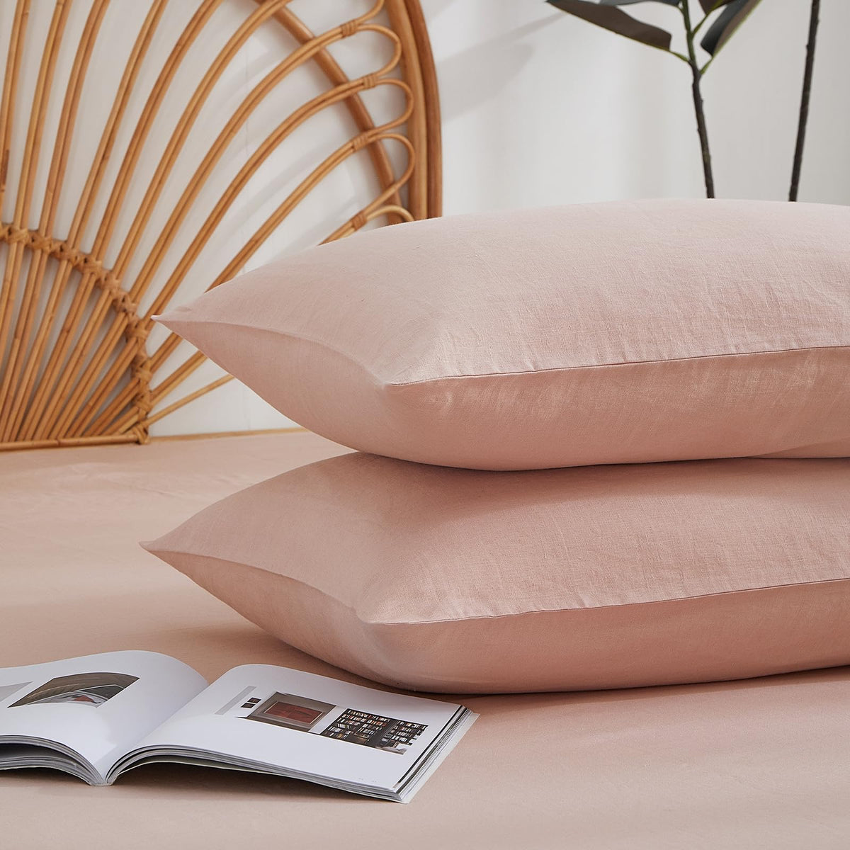 100% French Linen Pillowcase Set of 2, Natural Pure Linen Pillow Covers