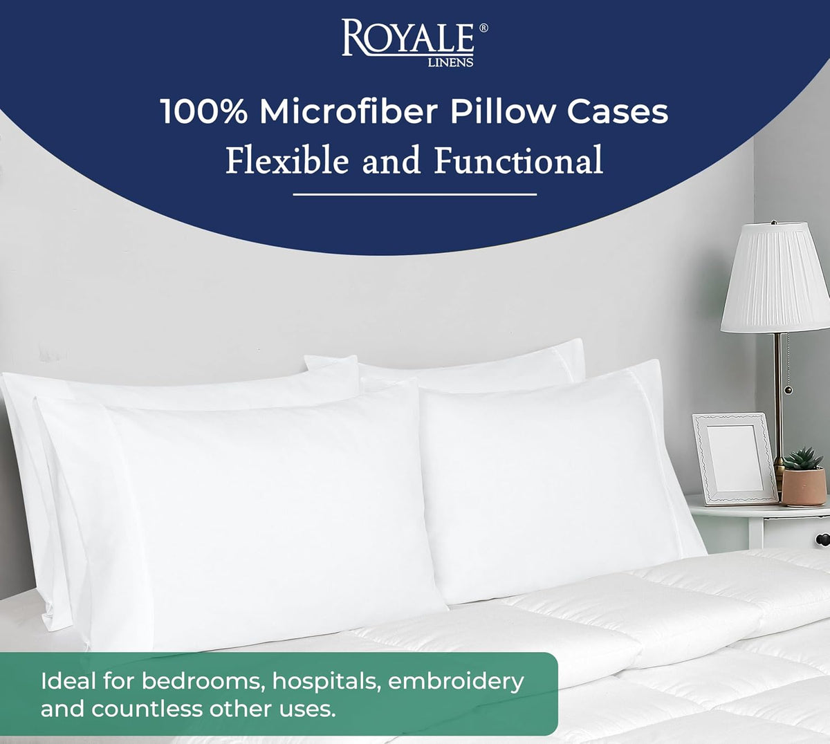 Royale Linens White Pillowcase Set of 12 - Queen 20"x30" Bed Pillow Cover - 1800 Brushed Microfiber - Wrinkle & Fade Resistant - Bulk Pillow Cases - Hotel Quality Pillowcase 12 Pack (Queen, White)