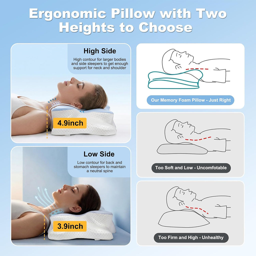 VYLEE Cervical Neck Pillow, Memory Foam Contour Pillow (Blue)