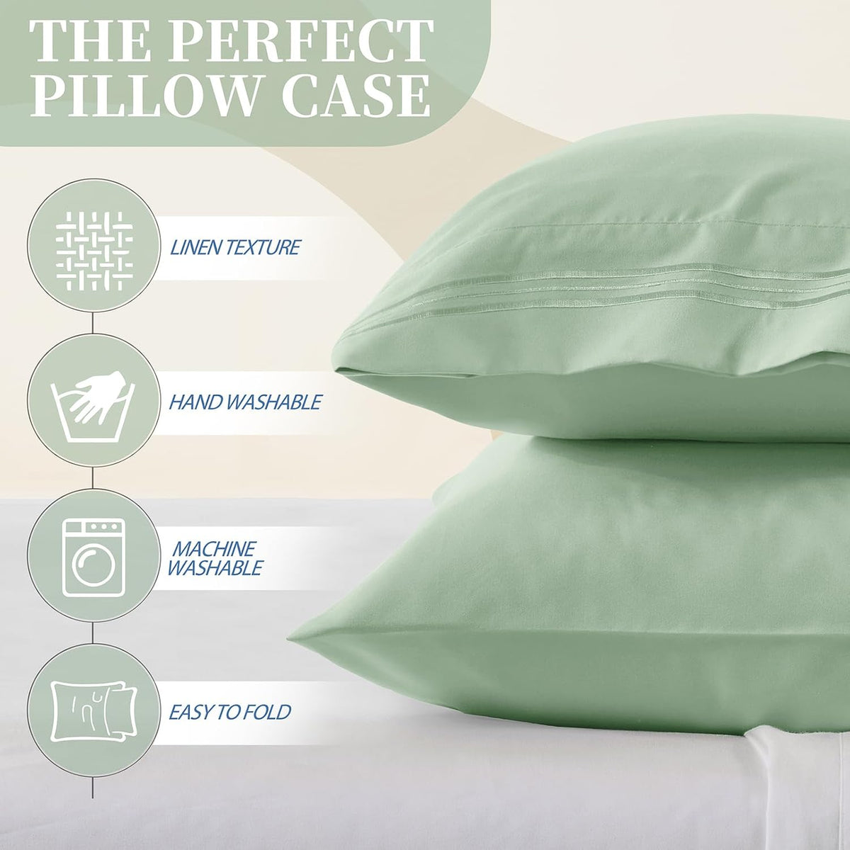 Vonty 2 Pack Sage Green Standard Pillowcases, 20x26, 1800 Microfiber