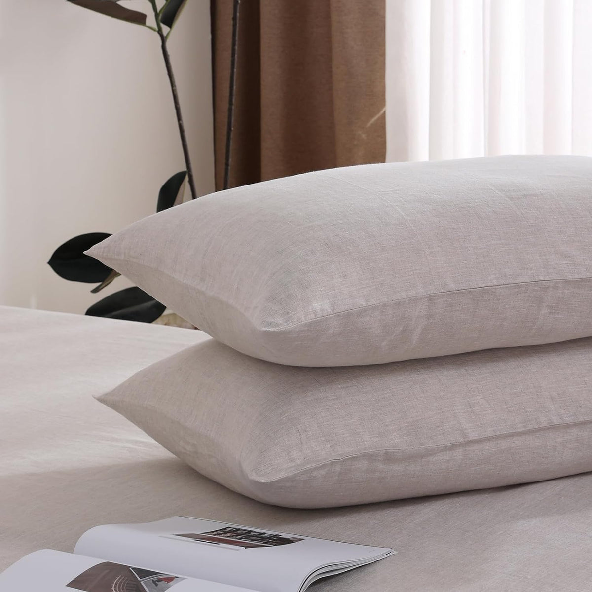 100% French Linen Pillowcase Set of 2, Natural Pure Linen Pillow Covers