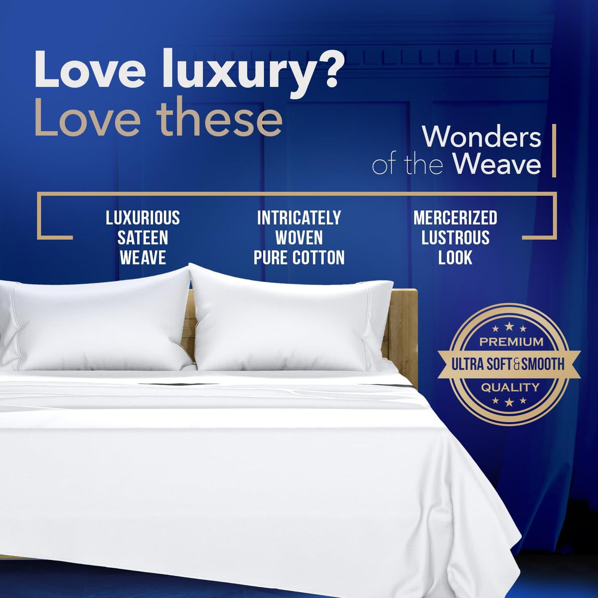 TEXAS LINEN CO. Luxury Egyptian Cotton King White Pillow Cases Set of 2-1000 Series Lonestar Lovin' Collection Pillowcases for Sleeping, Cooling Pillow Cover, Extra Long Staple Hotel Pillowcases