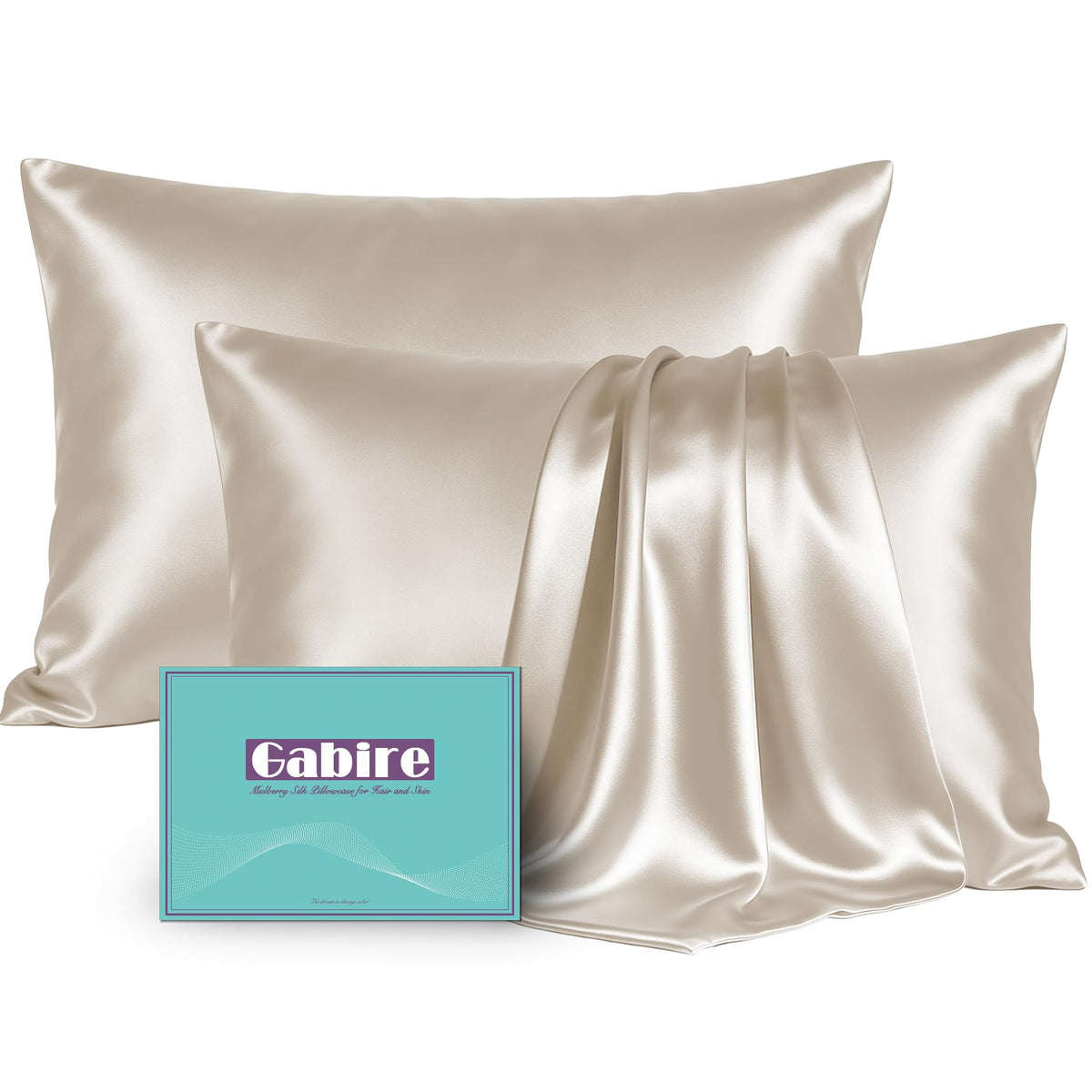 Gabire Mulberry Silk Pillow Cases Set of 2, Both Sides Real Silk Pillowcase for Hair and Skin Prevent Acne Pillowcase Organic Silk Pillowcase 2 Pack with Hidden Zipper, Black, Standard (20"×26")