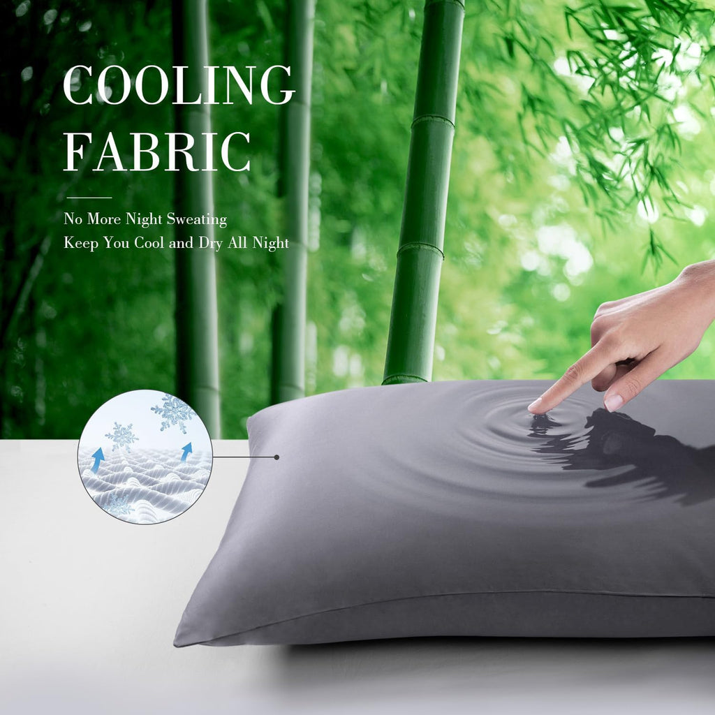 WishSmile Cooling Queen Pillowcases Set of 2 Breathable Cool Silky Soft Rayon Derived from Bamboo Fabric, Moisture Wicking for Hot Sleepers, Hair and Skin Friendly, Dark Grey, 2 Pack, 20x30IN