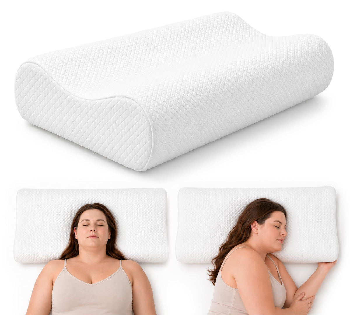 AM AEROMAX 32" King Contour Memory Foam Pillow for Neck Pain Relief, White