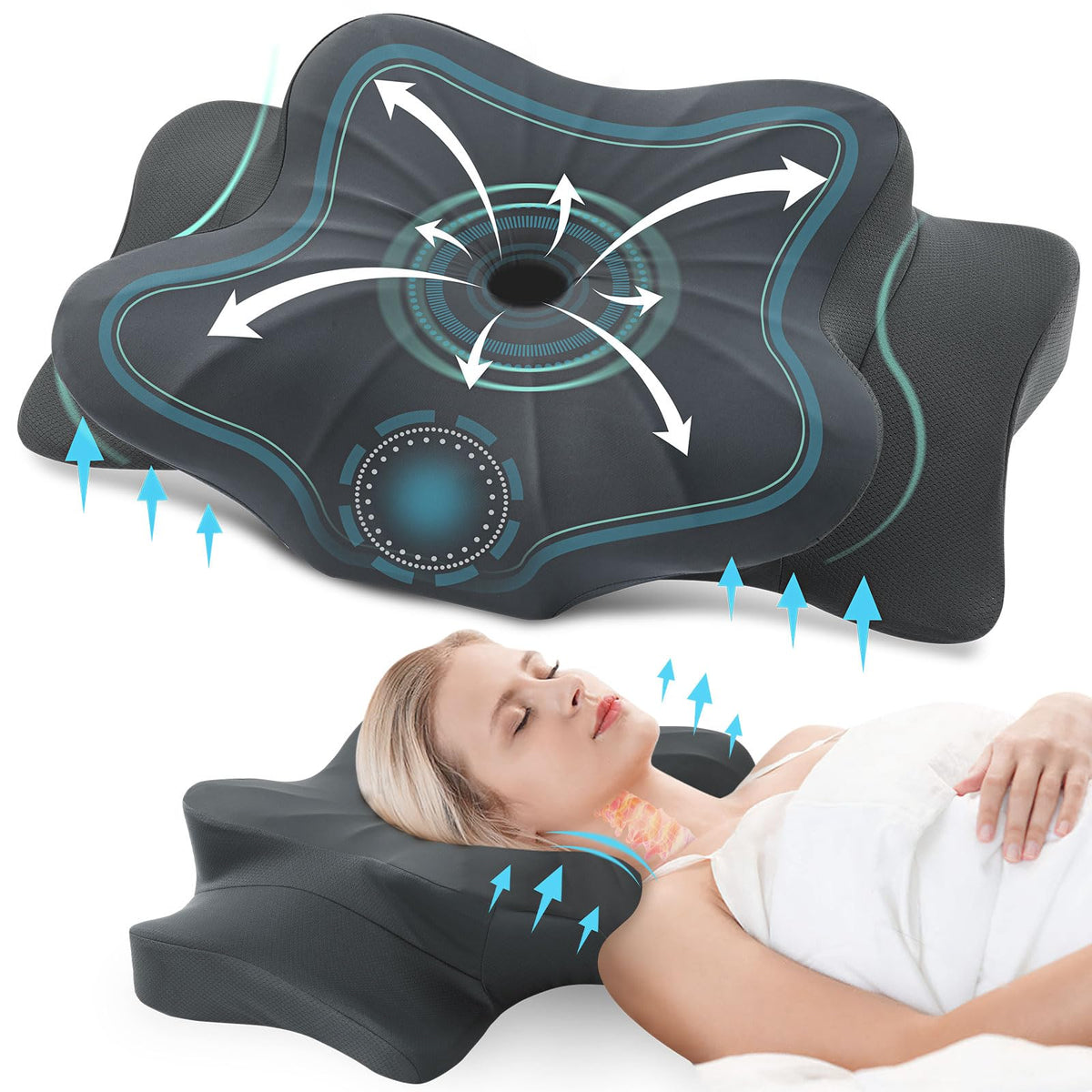 DONAMA Cervical Pillow for Neck and Shoulder Pain Relief, Cooling Contour Memory Foam Pillow, Dual-Height Ergonomic Neck Support Pillow for Side Back Stomach Sleepers with Removable Pillowcase