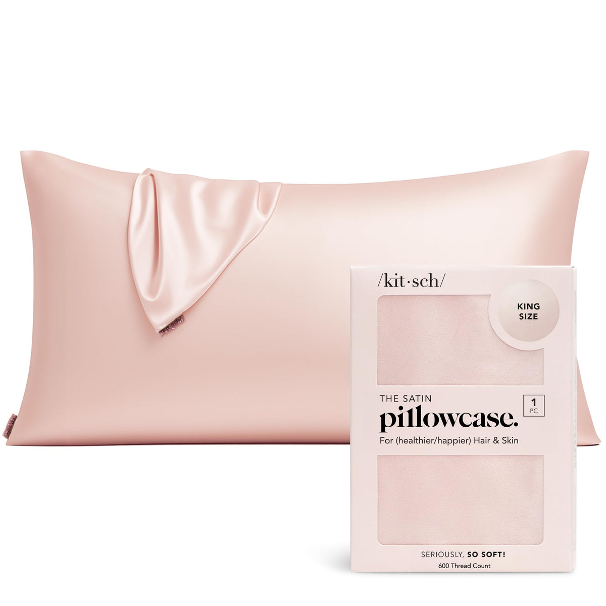 Kitsch Satin Pillowcase with Zipper - 2 pcs King Size, Ivory