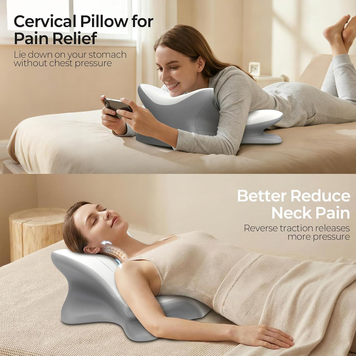 Cervical Neck Pillow for Pain Relief, Ergonomic Reading Pillow for Bed, Contour Wedge Pillow Back Support Pillow, Orthopedic Memory Foam Pillows for Sleeping, Use Lying Reading