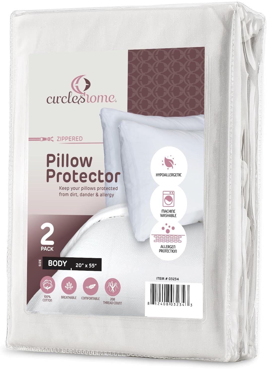 CirclesHome Pillow Protectors 4 Pack Standard Zippered - 100% Cotton Breathable Pillowcases - Protects Pillows from Dirt, Dust and Debri (Standard - Set of 4 - 20x26)