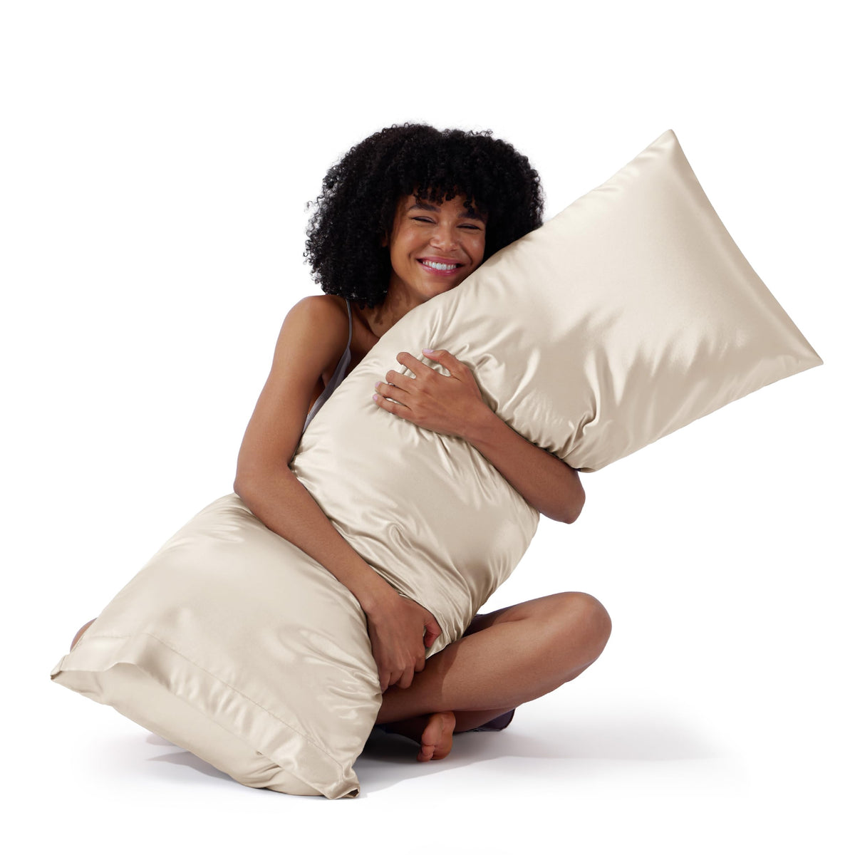 Bedsure Satin Pillowcase Standard Set of 2, Silky Pillow Cases, Beige