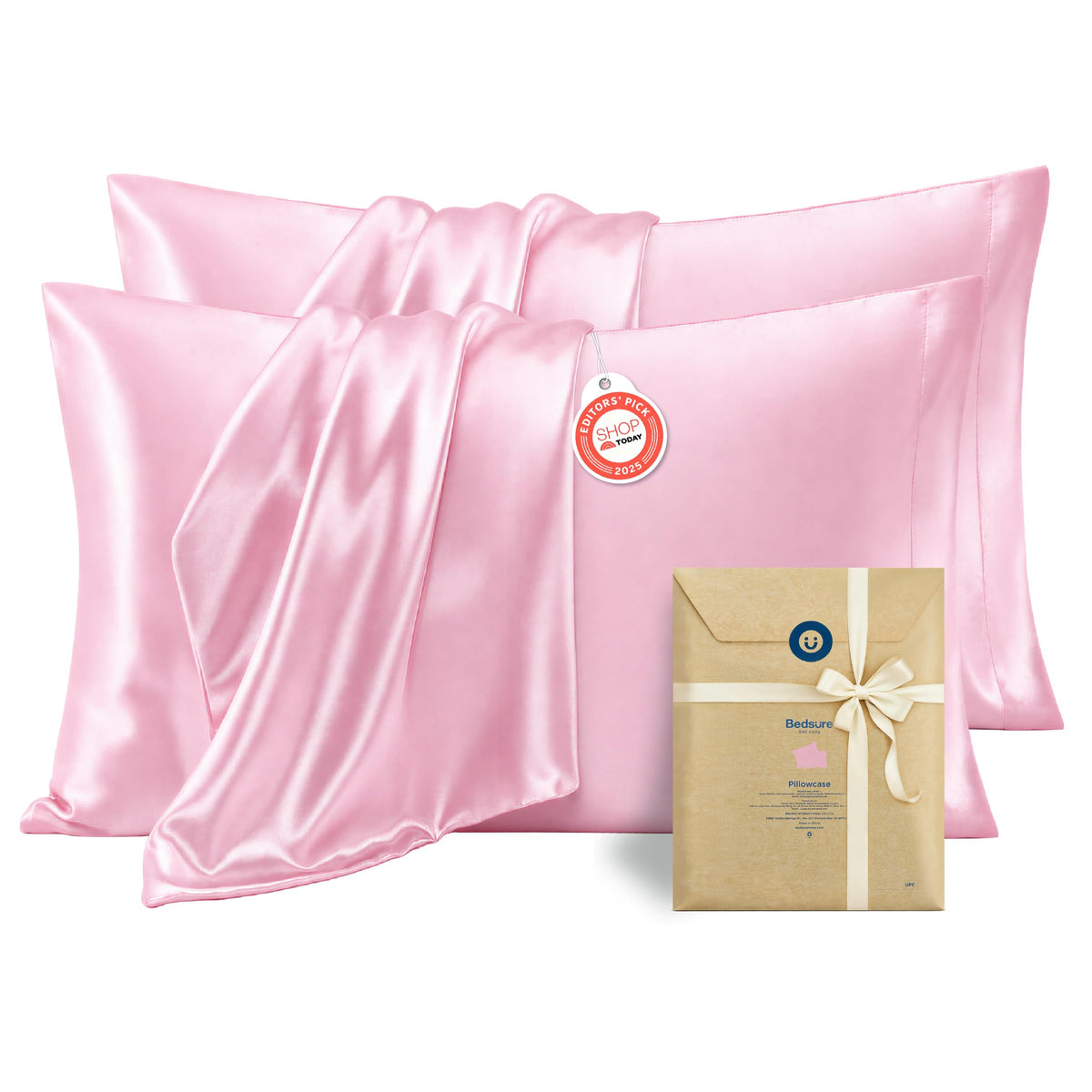 Bedsure Satin Pillowcase Standard Set of 2, Silky Pillow Cases, Beige