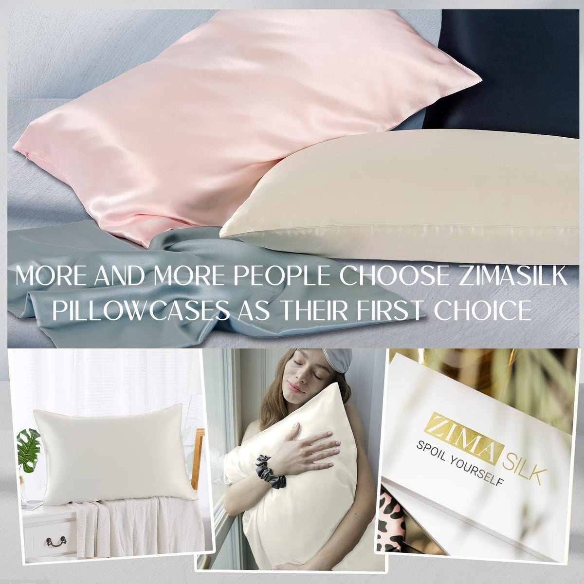 ZIMASILK 100% Pure Mulberry Silk Pillow Cases for Hair and Skin, Queen