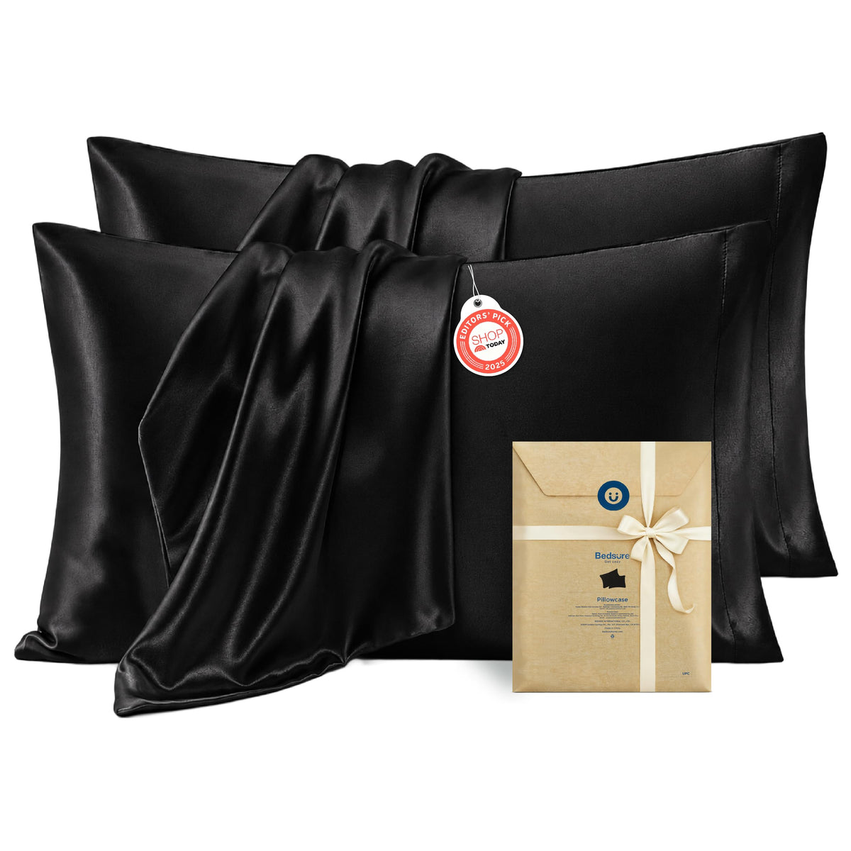 Bedsure Satin Pillowcase Standard Set of 2, Silky Pillow Cases, Beige