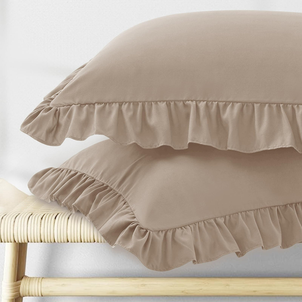KKJIAF Ruffle Pillow Cases Standard Size Set of 2, White