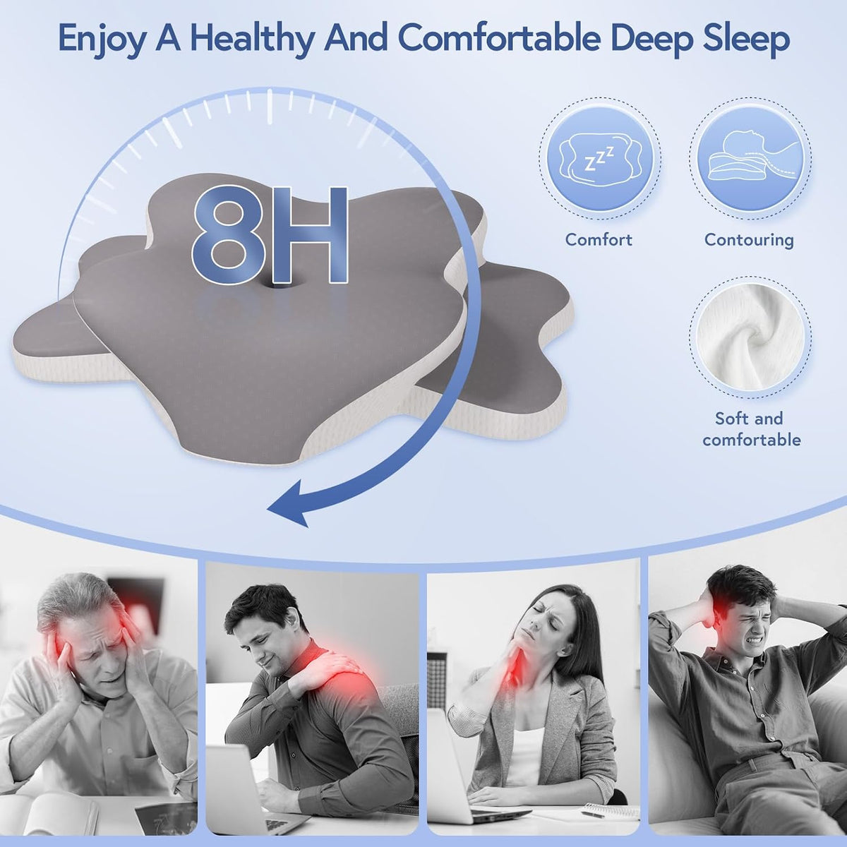 Ergonomic Cervical Memory Foam Pillow for Sleep Apnea Neck Support