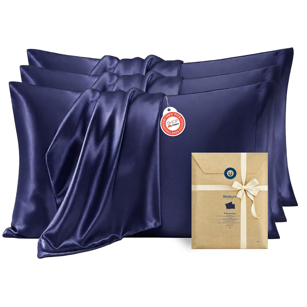 Bedsure Satin Pillowcase Standard Set of 2, Silky Pillow Cases, Beige