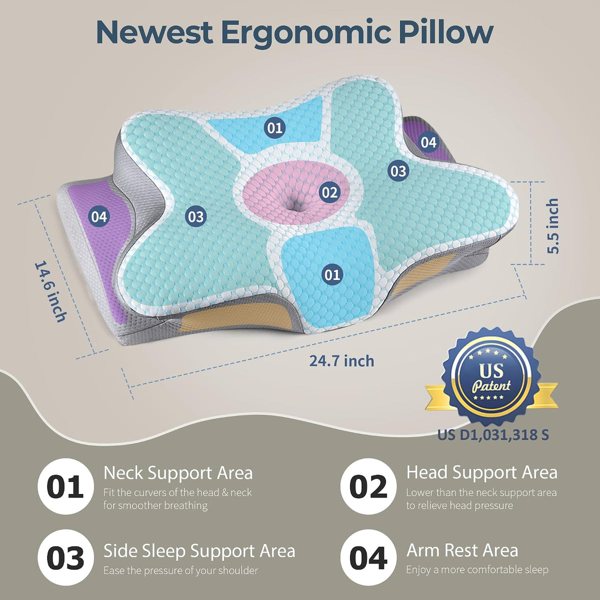Cervical Pillow for Neck Pain Relief, Ergonomic Neck Pillow for Sleeping, Contour Side Sleeper Pillow for Neck Support, Orthopedic Cooling Memory Foam Pillows for Back Stomach Sleepers (Blue)