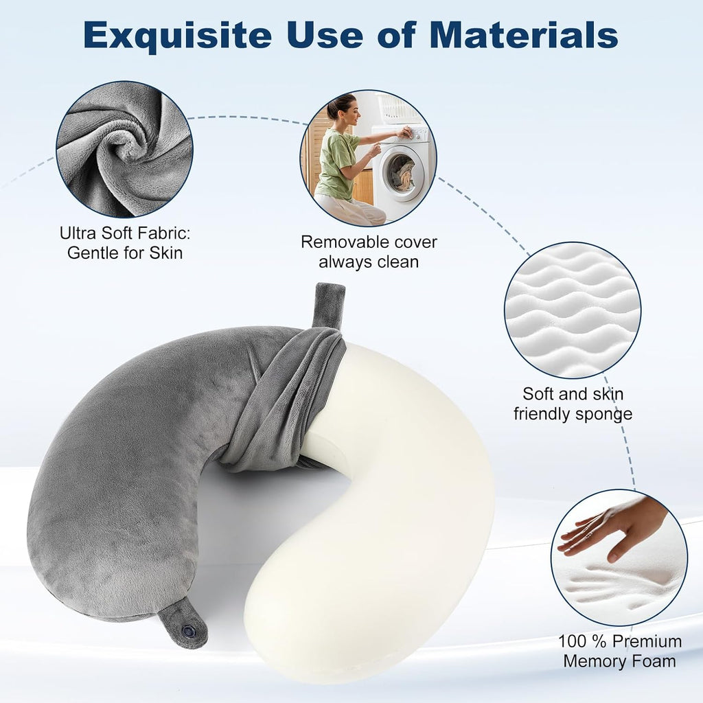GDEOUP Travel Pillow 100% Pure Comfortable U Shape Memory Foam Pillows Neck and Head Support Portable Travel Neck Pillow Suitable for Planes Airplane for Traveling,Train,Self-Drivingng Car,(Grey)