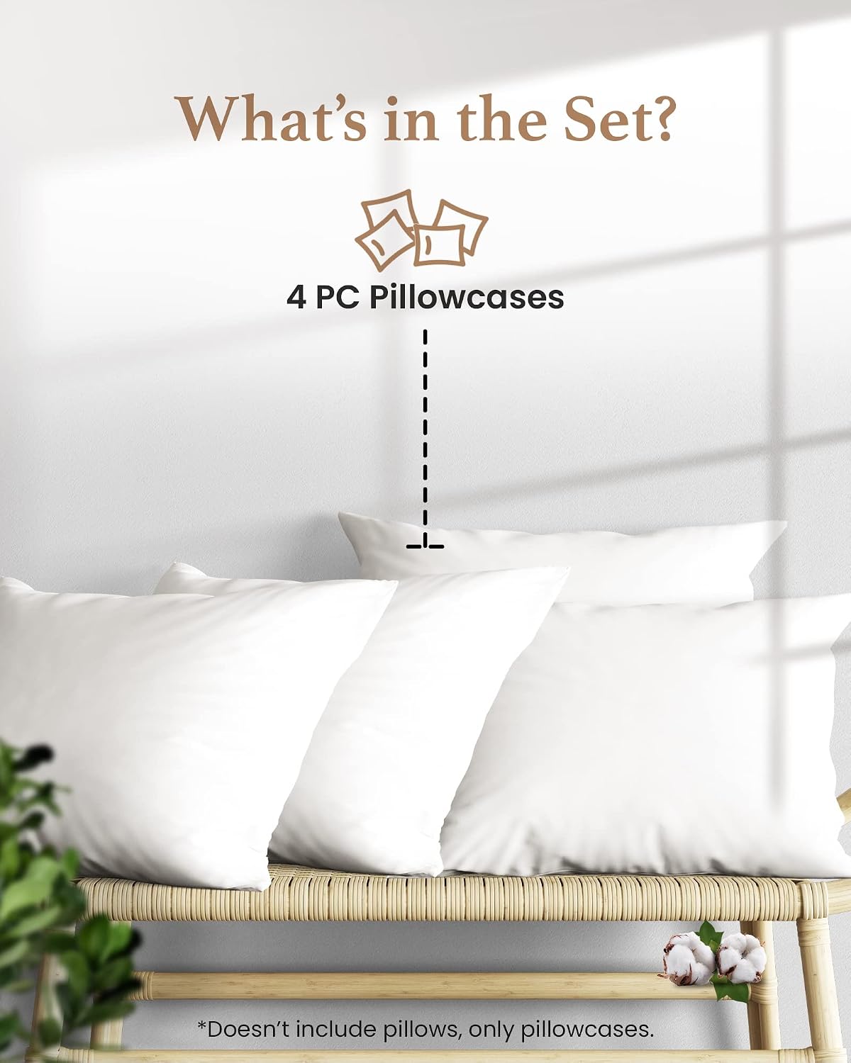 1000 TC Standard Pillowcases Set of 4 100% Egyptian Cotton Pillow Cases