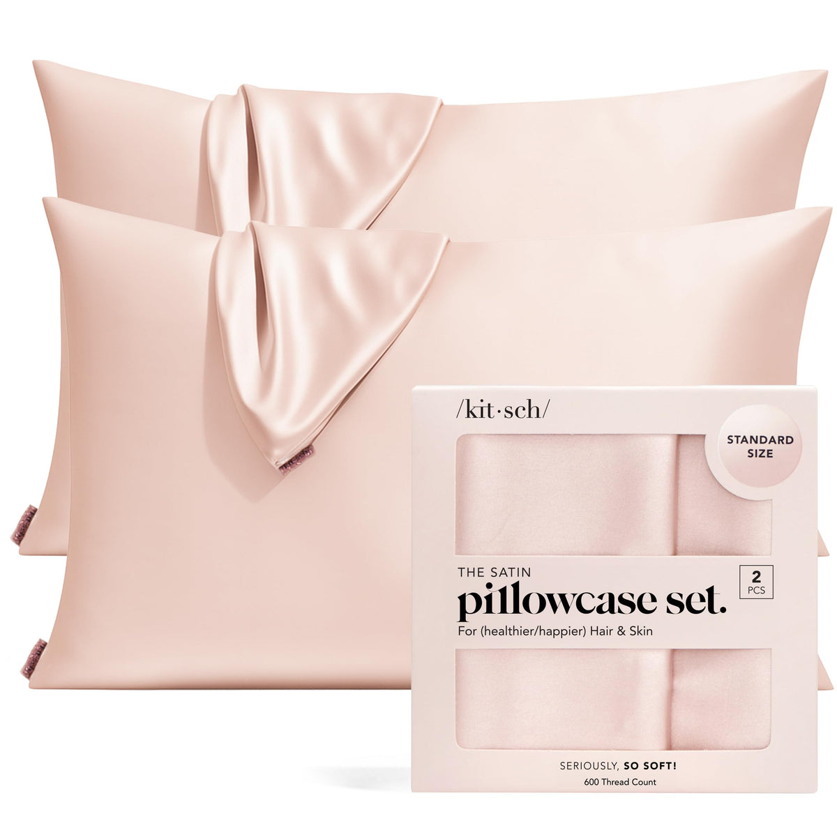 Kitsch Satin Pillowcase with Zipper - 2 pcs King Size, Ivory