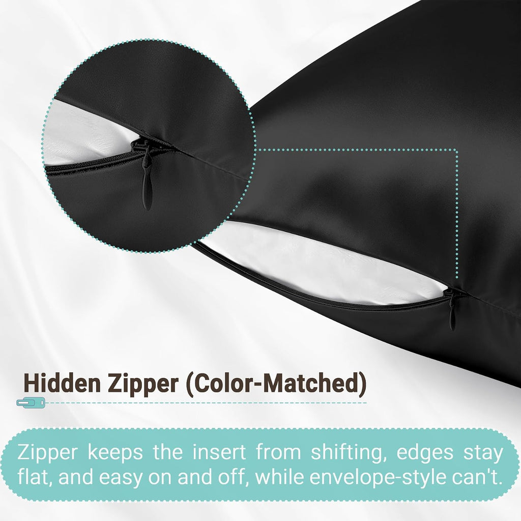 Gabire Mulberry Silk Pillow Cases Set of 2, Both Sides Real Silk Pillowcase for Hair and Skin Prevent Acne Pillowcase Organic Silk Pillowcase 2 Pack with Hidden Zipper, Black, Standard (20"×26")