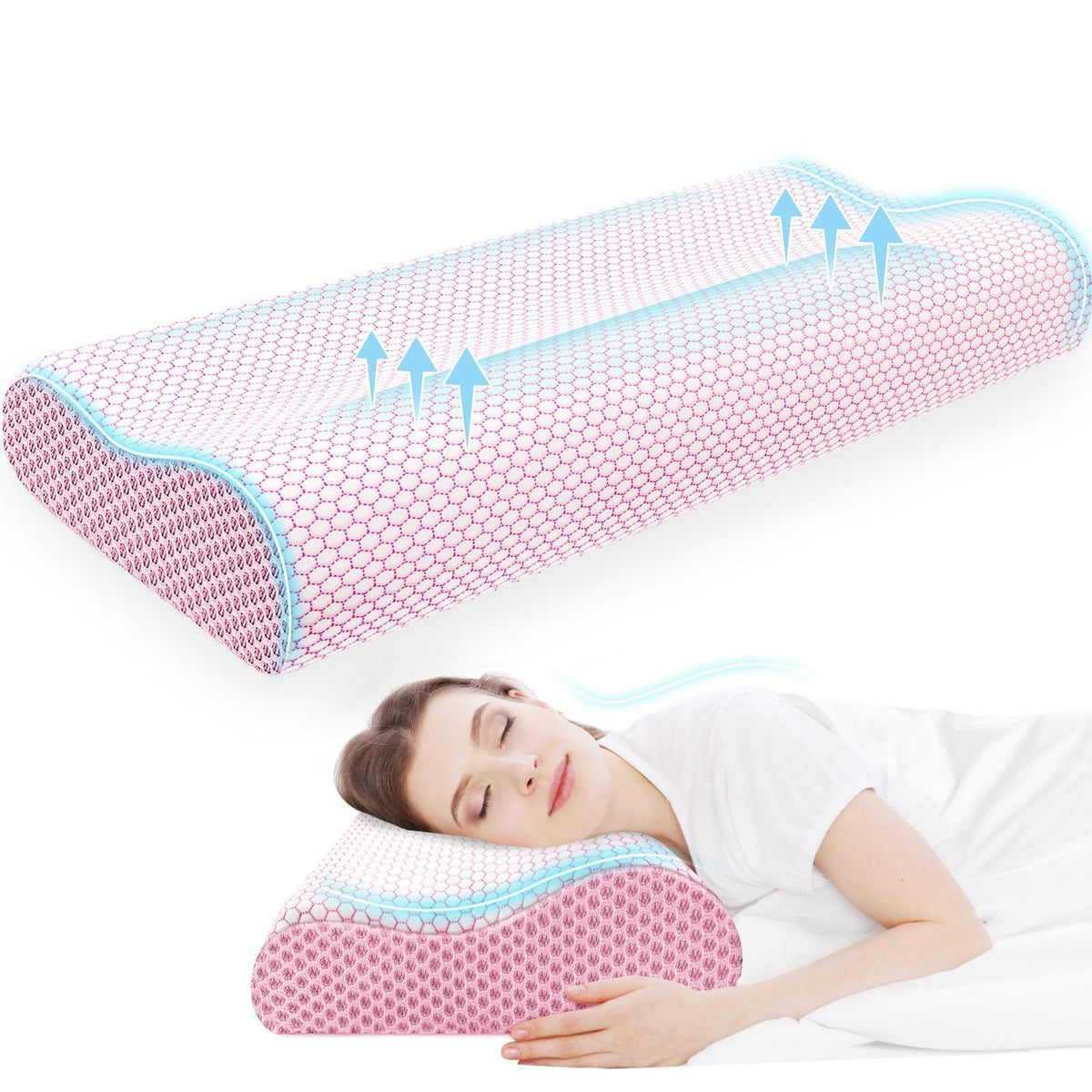 Neck Pillow for Sleeping, Ergonomic Cervical Bed Pillow, Blue Standard Size