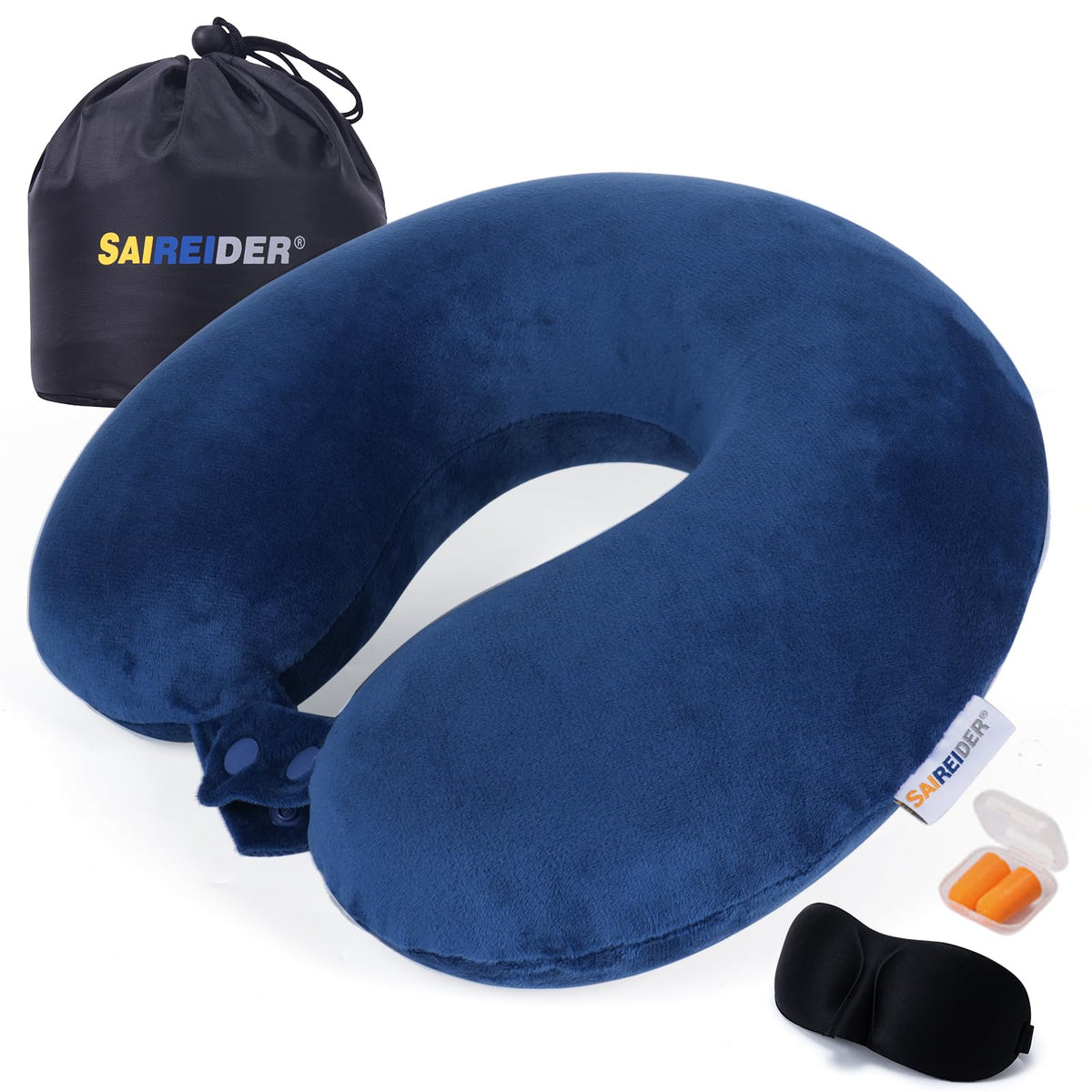 SAIREIDER Neck Pillows for Travel-Head Neck Support Travel Pillow for Traveling, Car, Home, Office Adjustable(Navy Blue)