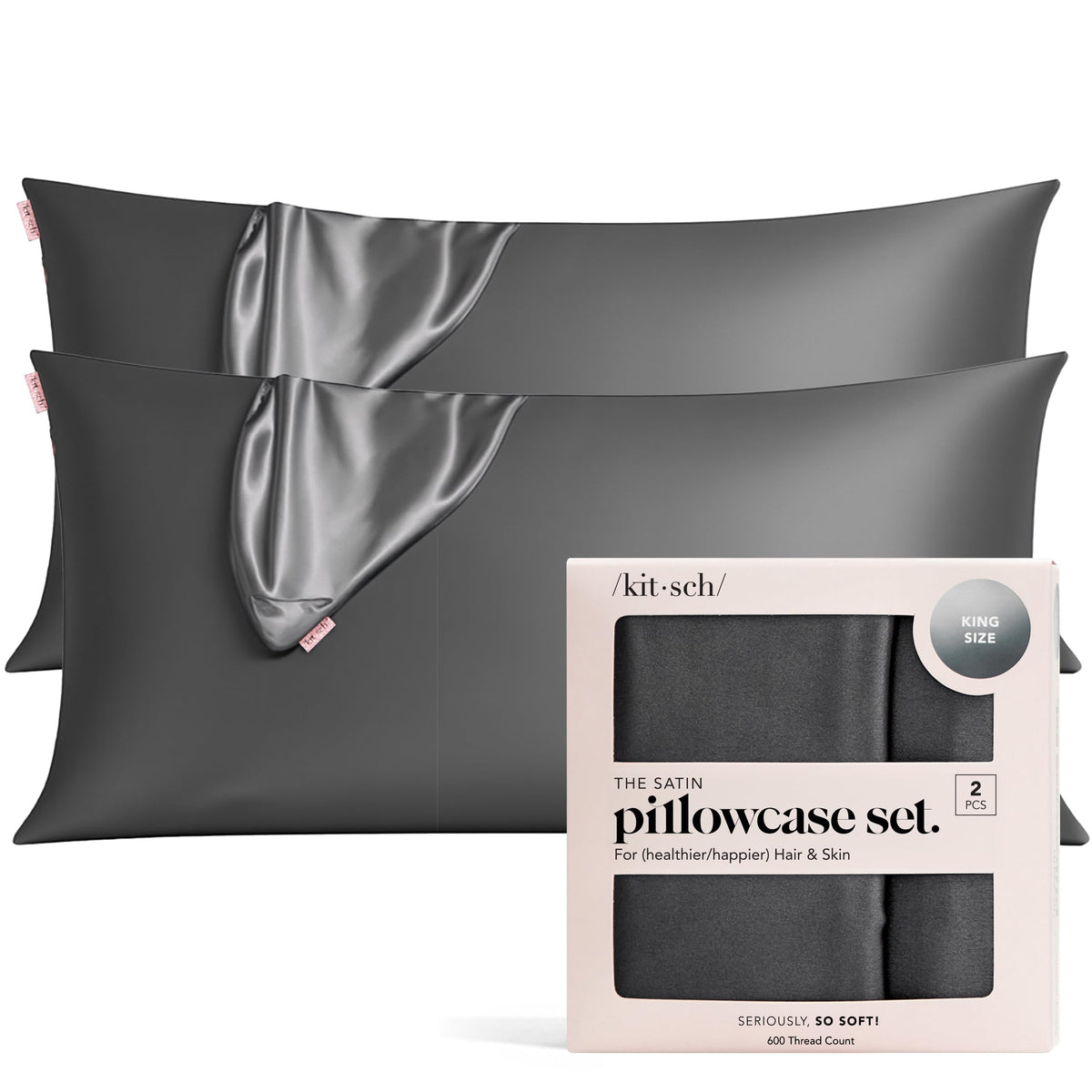 Kitsch Satin Pillowcase with Zipper - 2 pcs King Size, Ivory