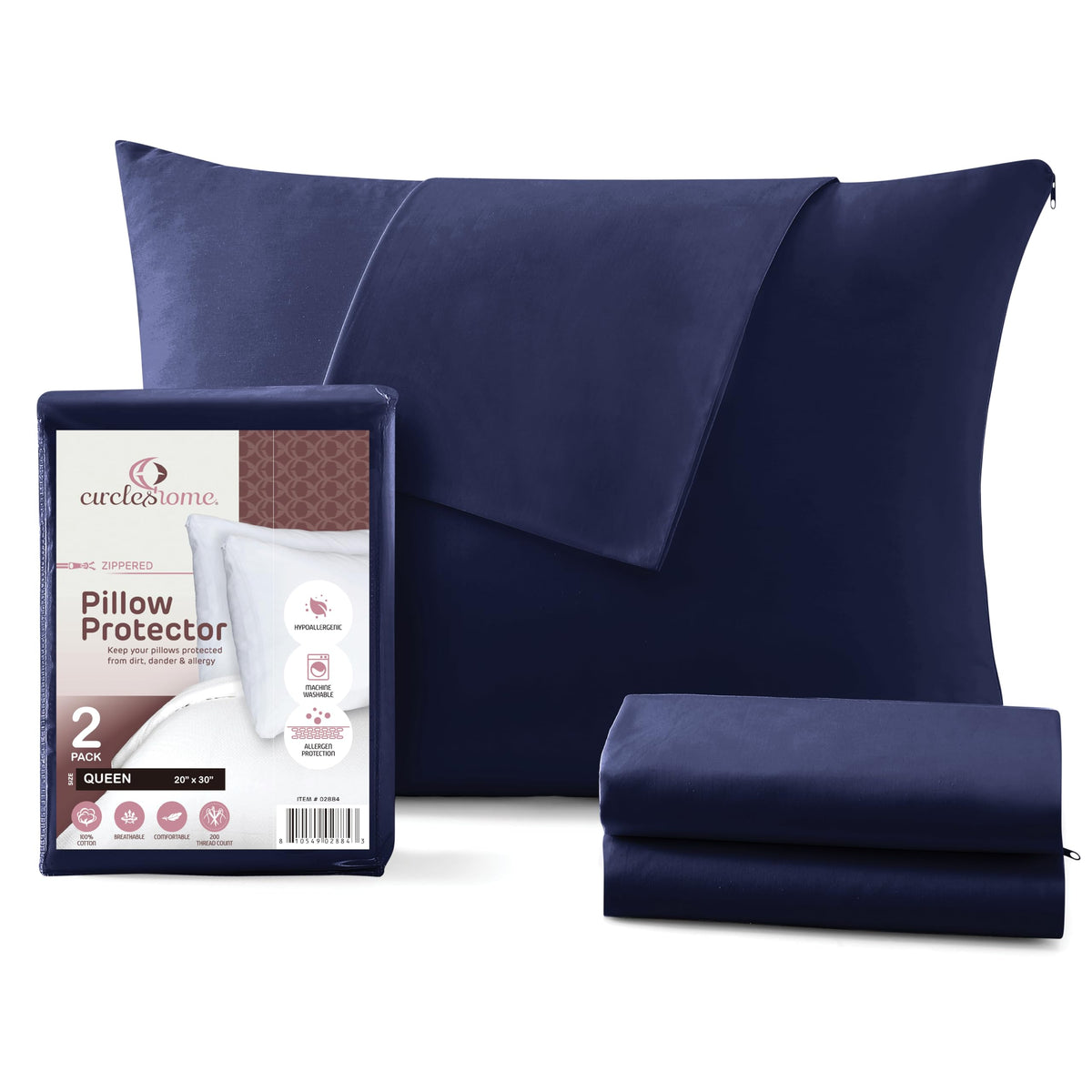 CirclesHome Pillow Protectors 4 Pack Standard Zippered - 100% Cotton Breathable Pillowcases - Protects Pillows from Dirt, Dust and Debri (Standard - Set of 4 - 20x26)